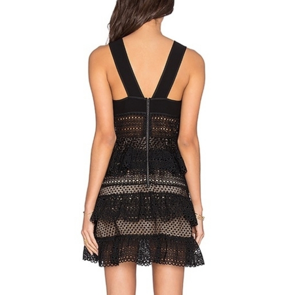 Self-Portrait Black Lace-Up Tiered Mini Dress - Picture 2 of 6